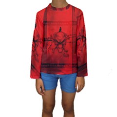 Awesome Creepy Skull With Crowm In Red Colors Kids  Long Sleeve Swimwear