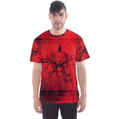 Awesome Creepy Skull With Crowm In Red Colors Men s Sports Mesh Tee