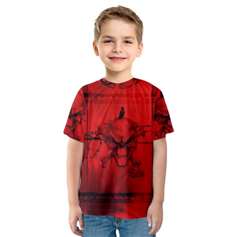 Awesome Creepy Skull With Crowm In Red Colors Kids  Sport Mesh Tee by FantasyWorld7