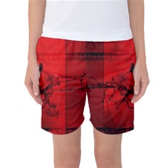 Awesome Creepy Skull With Crowm In Red Colors Women s Basketball Shorts by FantasyWorld7