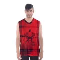 Awesome Creepy Skull With Crowm In Red Colors Men s SportsWear