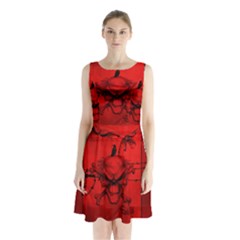 Awesome Creepy Skull With Crowm In Red Colors Sleeveless Waist Tie Chiffon Dress by FantasyWorld7