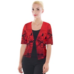 Awesome Creepy Skull With Crowm In Red Colors Cropped Button Cardigan by FantasyWorld7