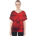 Awesome Creepy Skull With Crowm In Red Colors V-Neck Dolman Drape Top View1