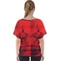 Awesome Creepy Skull With Crowm In Red Colors V-Neck Dolman Drape Top View2