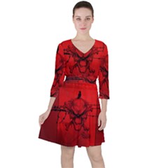 Awesome Creepy Skull With Crowm In Red Colors Ruffle Dress