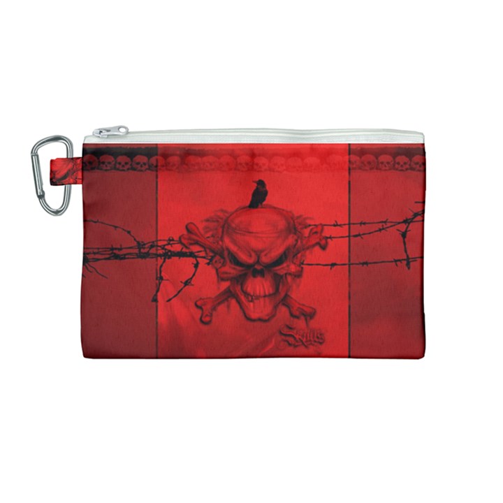 Awesome Creepy Skull With Crowm In Red Colors Canvas Cosmetic Bag (Medium)