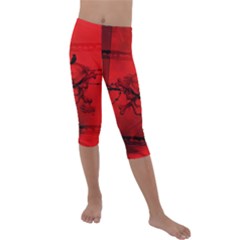 Awesome Creepy Skull With Crowm In Red Colors Kids  Lightweight Velour Capri Leggings  by FantasyWorld7