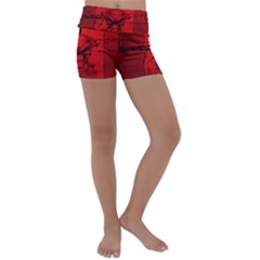 Awesome Creepy Skull With Crowm In Red Colors Kids  Lightweight Velour Yoga Shorts by FantasyWorld7