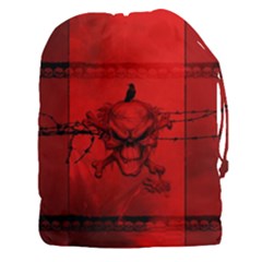 Awesome Creepy Skull With Crowm In Red Colors Drawstring Pouch (xxxl) by FantasyWorld7