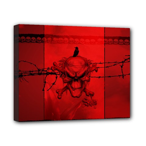 Awesome Creepy Skull With Crowm In Red Colors Canvas 10  X 8  (stretched) by FantasyWorld7