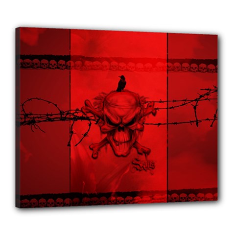 Awesome Creepy Skull With Crowm In Red Colors Canvas 24  x 20  (Stretched)