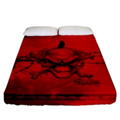 Awesome Creepy Skull With Crowm In Red Colors Fitted Sheet (king Size) by FantasyWorld7