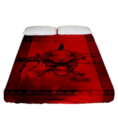 Awesome Creepy Skull With Crowm In Red Colors Fitted Sheet (california King Size) by FantasyWorld7