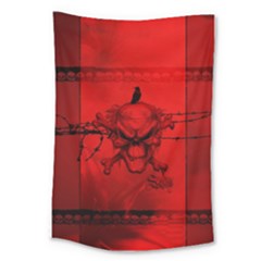 Awesome Creepy Skull With Crowm In Red Colors Large Tapestry