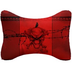 Awesome Creepy Skull With Crowm In Red Colors Seat Head Rest Cushion by FantasyWorld7