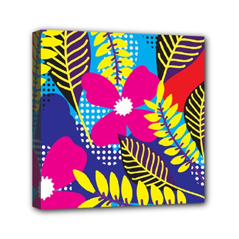 Pattern Leaf Polka Rainbow Mini Canvas 6  X 6  (stretched)