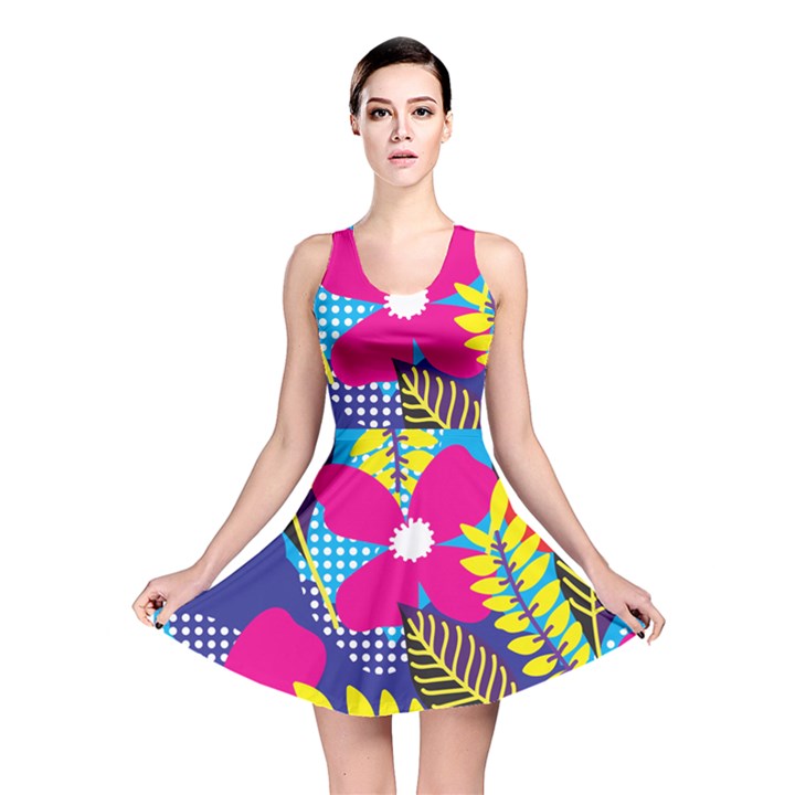 Pattern Leaf Polka Rainbow Reversible Skater Dress