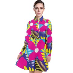 Pattern Leaf Polka Rainbow Long Sleeve Chiffon Shirt Dress by HermanTelo