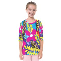 Pattern Leaf Polka Rainbow Kids  Quarter Sleeve Raglan Tee