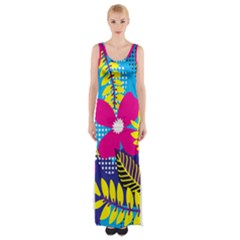 Pattern Leaf Polka Rainbow Maxi Thigh Split Dress