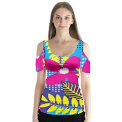 Pattern Leaf Polka Rainbow Butterfly Sleeve Cutout Tee 