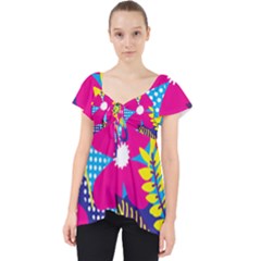 Pattern Leaf Polka Rainbow Lace Front Dolly Top