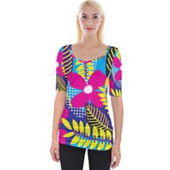 Pattern Leaf Polka Rainbow Wide Neckline Tee