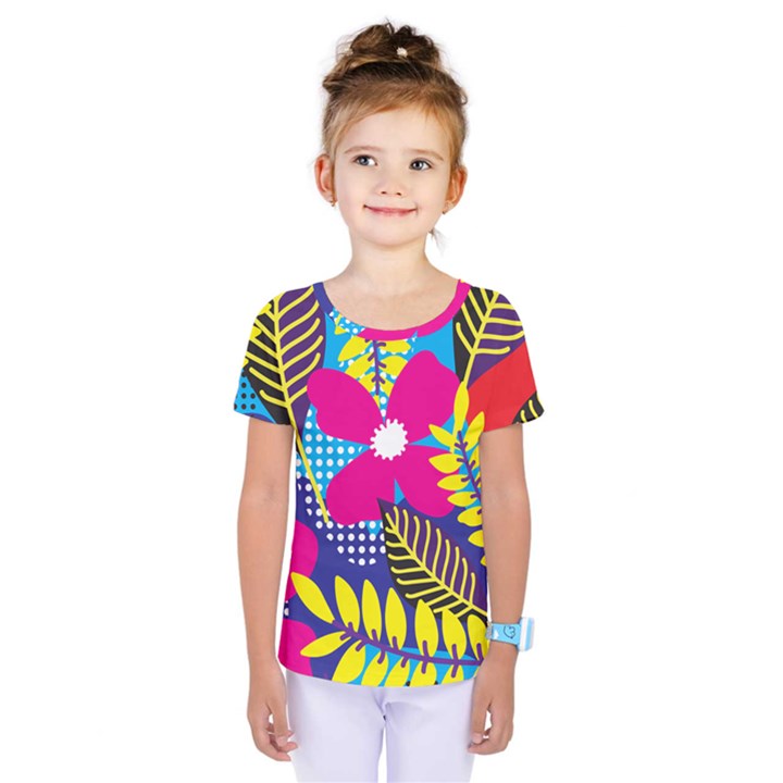 Pattern Leaf Polka Rainbow Kids  One Piece Tee