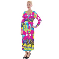 Pattern Leaf Polka Rainbow Velvet Maxi Wrap Dress