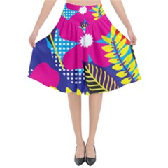 Pattern Leaf Polka Rainbow Flared Midi Skirt