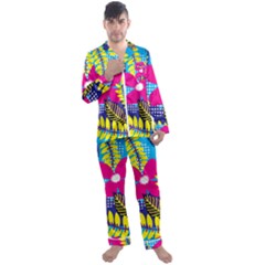 Pattern Leaf Polka Rainbow Men s Satin Pajamas Long Pants Set