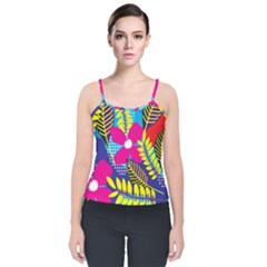 Pattern Leaf Polka Rainbow Velvet Spaghetti Strap Top