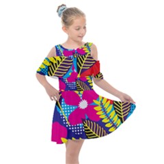 Pattern Leaf Polka Rainbow Kids  Shoulder Cutout Chiffon Dress