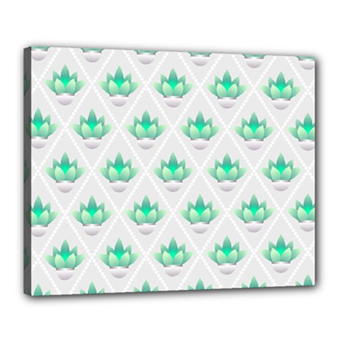 Plant Pattern Green Leaf Flora Canvas 20  X 16  (stretched)