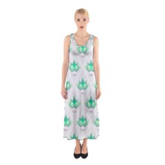 Plant Pattern Green Leaf Flora Sleeveless Maxi Dress