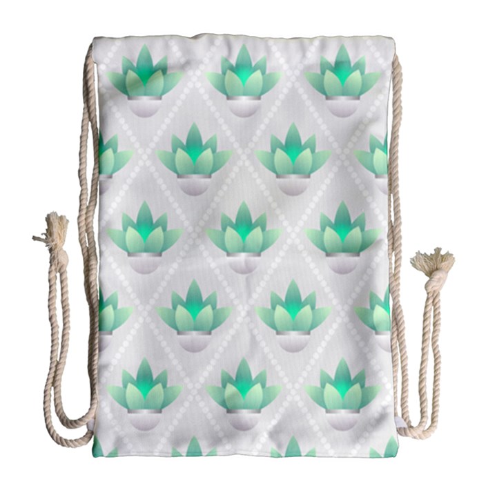 Plant Pattern Green Leaf Flora Drawstring Bag (Large)