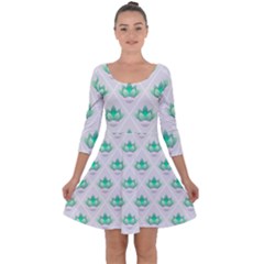 Plant Pattern Green Leaf Flora Quarter Sleeve Skater Dress