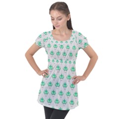 Plant Pattern Green Leaf Flora Puff Sleeve Tunic Top by HermanTelo