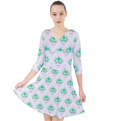 Plant Pattern Green Leaf Flora Quarter Sleeve Front Wrap Dress