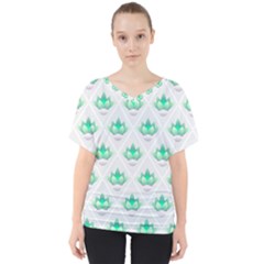 Plant Pattern Green Leaf Flora V-neck Dolman Drape Top