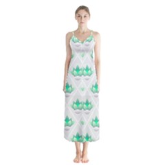 Plant Pattern Green Leaf Flora Button Up Chiffon Maxi Dress