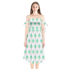 Plant Pattern Green Leaf Flora Shoulder Tie Bardot Midi Dress by HermanTelo