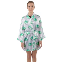 Plant Pattern Green Leaf Flora Long Sleeve Kimono Robe