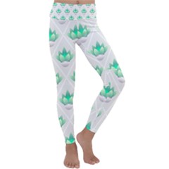 Plant Pattern Green Leaf Flora Kids  Lightweight Velour Classic Yoga Leggings by HermanTelo