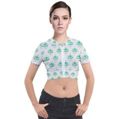 Plant Pattern Green Leaf Flora Short Sleeve Cropped Jacket