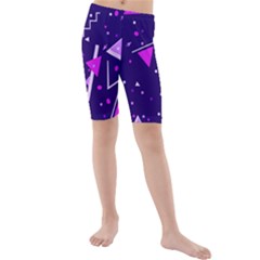 Purple Blue Geometric Pattern Kids  Mid Length Swim Shorts by HermanTelo