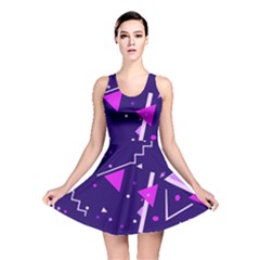 Purple Blue Geometric Pattern Reversible Skater Dress