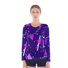 Purple Blue Geometric Pattern Women s Long Sleeve Tee