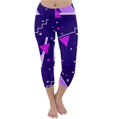 Purple Blue Geometric Pattern Capri Winter Leggings 